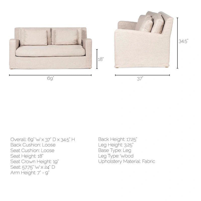 Divano Due Posti con Fodera Rimovibile – Beige / Grigio Ghiaccio / Grigio Antracite