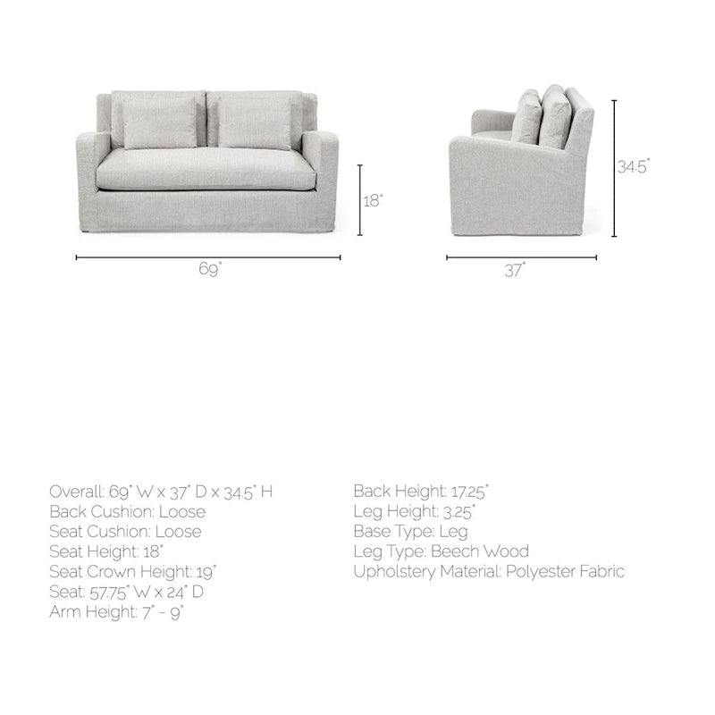 Divano Due Posti con Fodera Rimovibile – Beige / Grigio Ghiaccio / Grigio Antracite