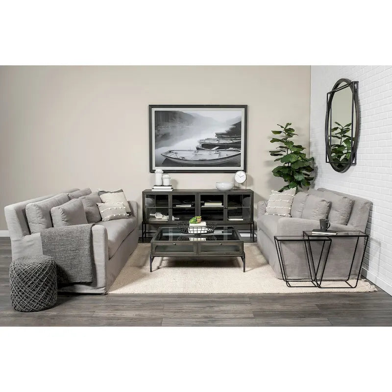 Divano Due Posti con Fodera Rimovibile – Beige / Grigio Ghiaccio / Grigio Antracite