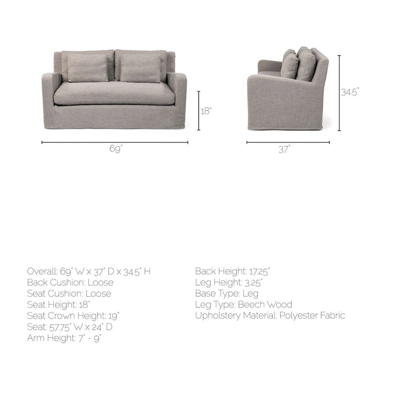Divano Due Posti con Fodera Rimovibile – Beige / Grigio Ghiaccio / Grigio Antracite