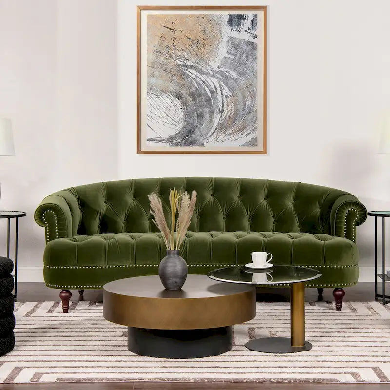 La Rosa 84  Mid-Century Modern Velvet Upholstered Chesterfield Tufted Sofa