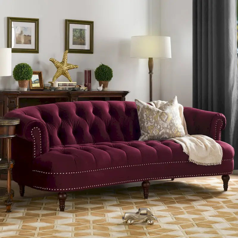 Divano Chesterfield in velluto con bottoni, a 3 posti, colori assortiti