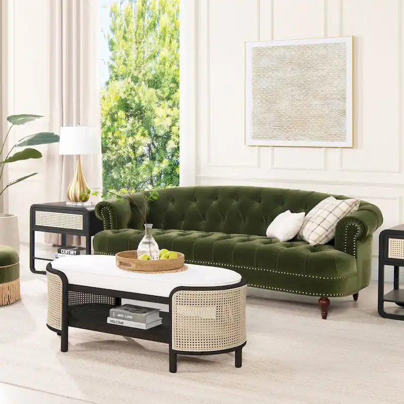 Divano Chesterfield in velluto con bottoni, a 3 posti, colori assortiti