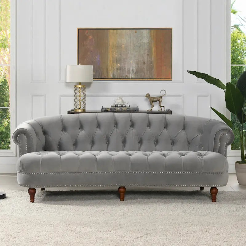 Divano Chesterfield in velluto con bottoni, a 3 posti, colori assortiti