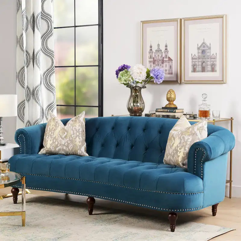 Divano Chesterfield in velluto con bottoni, a 3 posti, colori assortiti