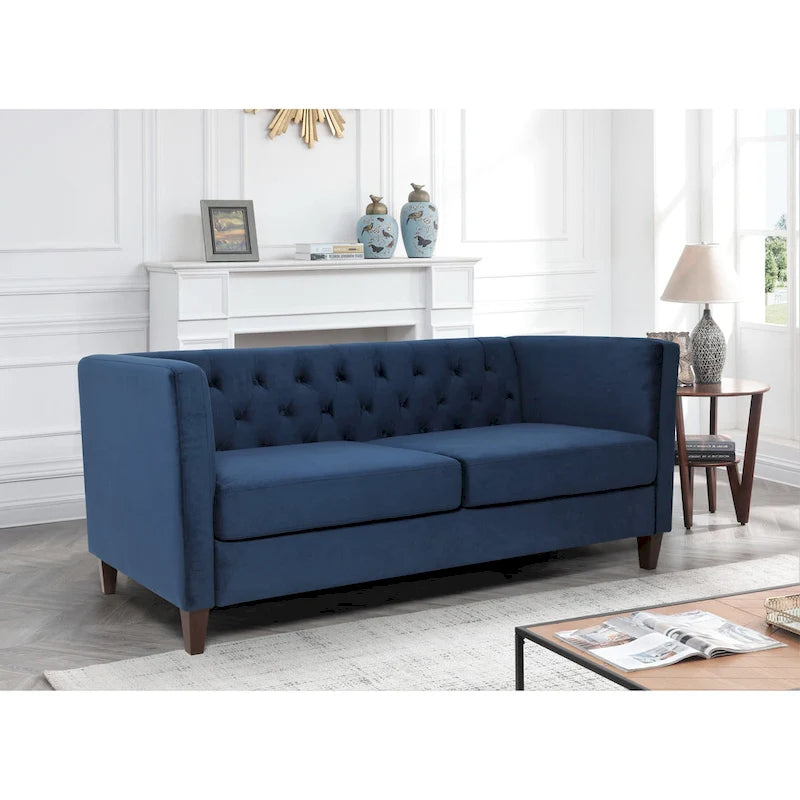 Divano a 2 posti con braccioli quadrati in velluto color avorio/blu di Prussia/nero/giallo/blu/grigio/rosa