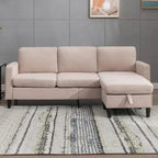 Divano sezionale a L reversibile grigio chiaro/beige/grigio scuro con pouf contenitore, 3-4 posti