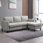 Divano sezionale a L reversibile grigio chiaro/beige/grigio scuro con pouf contenitore, 3-4 posti