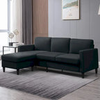 Divano sezionale a L reversibile grigio chiaro/beige/grigio scuro con pouf contenitore, 3-4 posti