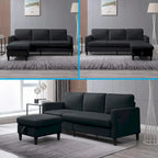 Divano sezionale a L reversibile grigio chiaro/beige/grigio scuro con pouf contenitore, 3-4 posti