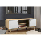 Mobile porta TV bianco di metà secolo con 2 cassetti, per TV fino a 60"