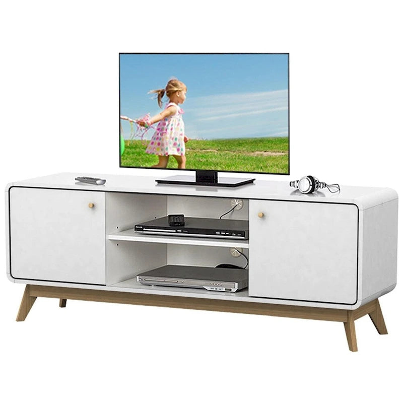 Mobile porta TV bianco di metà secolo con 2 cassetti, per TV fino a 60"