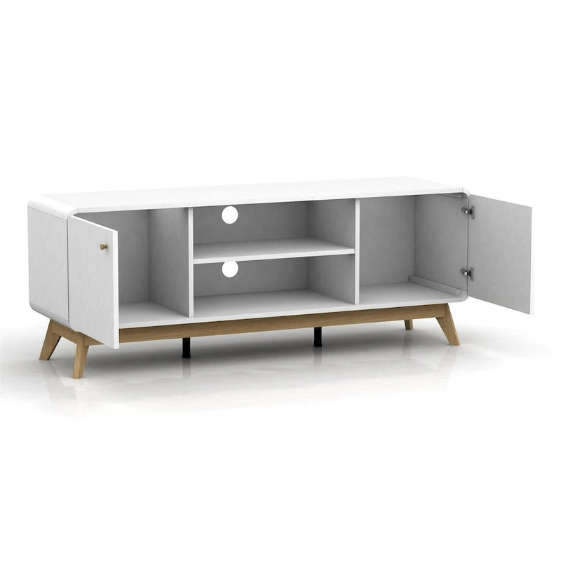 Mobile porta TV bianco di metà secolo con 2 cassetti, per TV fino a 60"