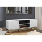 Mobile porta TV bianco di metà secolo con 2 cassetti, per TV fino a 60"