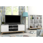 Mobile porta TV bianco di metà secolo con 2 cassetti, per TV fino a 60"