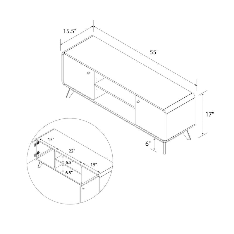 Mobile porta TV bianco di metà secolo con 2 cassetti, per TV fino a 60"
