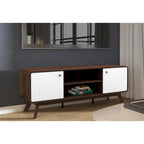 Mobile porta TV bianco di metà secolo con 2 cassetti, per TV fino a 60"