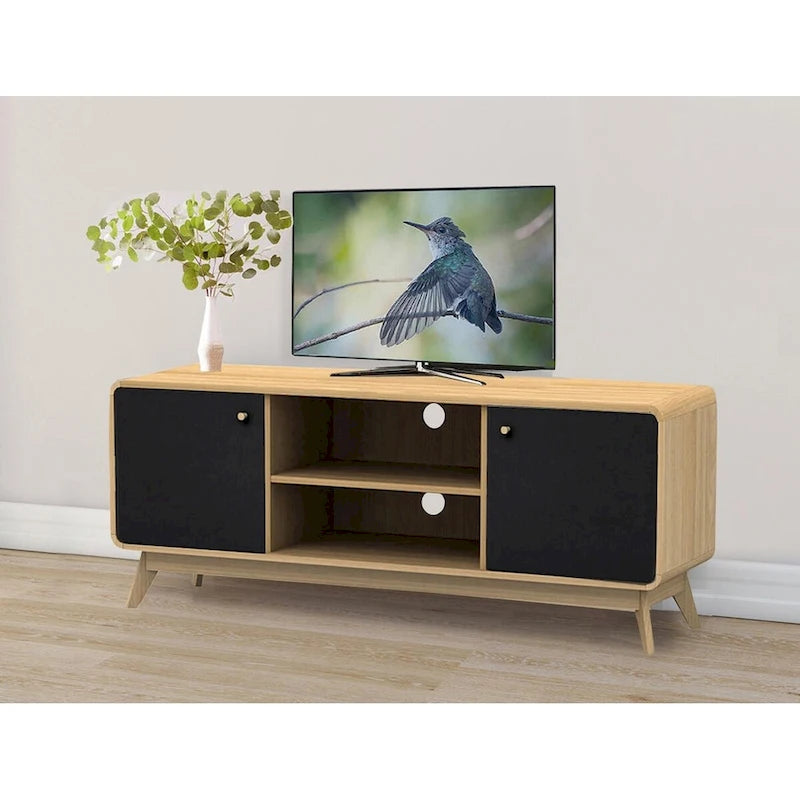 Mobile porta TV bianco di metà secolo con 2 cassetti, per TV fino a 60"