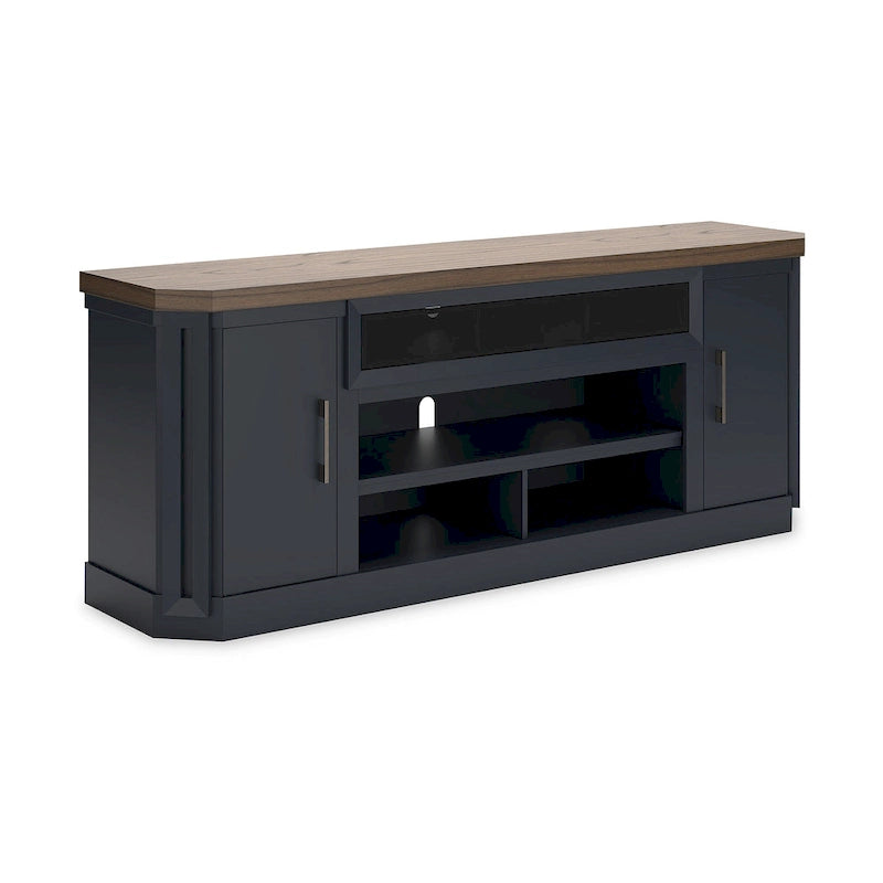 Mobile TV per 2 persone blu e marrone con armadietti, 83"L x 20"P x 33"H