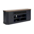 Mobile TV per 2 persone blu e marrone con armadietti, 83"L x 20"P x 33"H