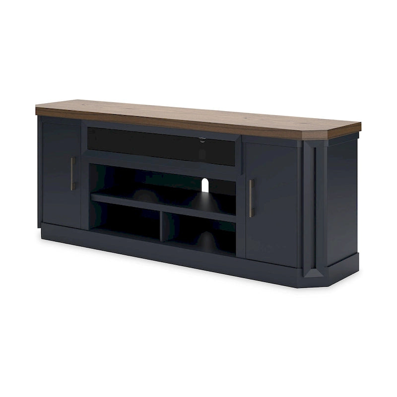 Mobile TV per 2 persone blu e marrone con armadietti, 83"L x 20"P x 33"H