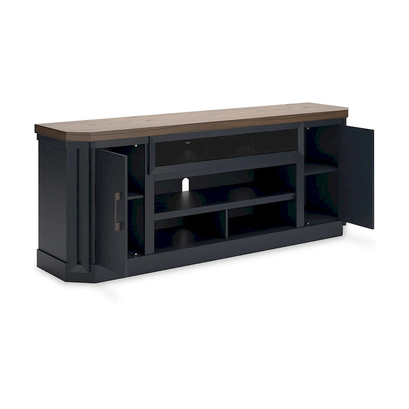 Mobile TV per 2 persone blu e marrone con armadietti, 83"L x 20"P x 33"H