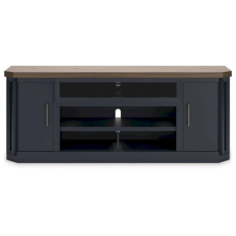 Mobile TV per 2 persone blu e marrone con armadietti, 83"L x 20"P x 33"H