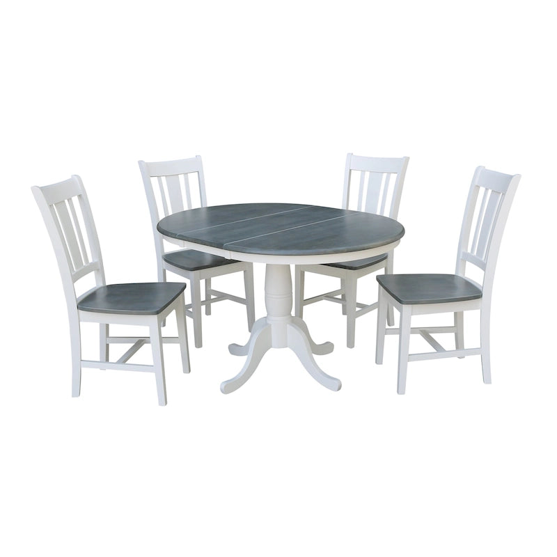 Tavolo allungabile rotondo bianco/grigio e multi-finitura con 4 sedie, posti a sedere 4-6