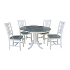 Tavolo allungabile rotondo bianco/grigio e multi-finitura con 4 sedie, posti a sedere 4-6