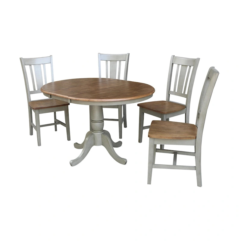 Tavolo allungabile rotondo bianco/grigio e multi-finitura con 4 sedie, posti a sedere 4-6
