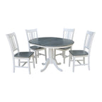 Tavolo allungabile rotondo bianco/grigio e multi-finitura con 4 sedie, posti a sedere 4-6
