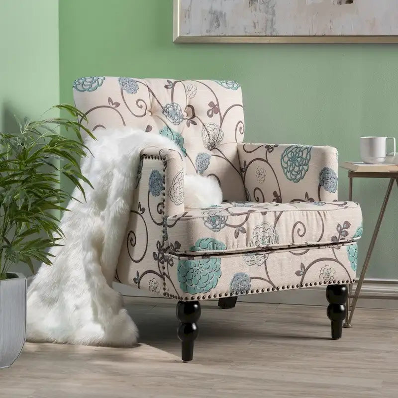Harrison Floral Fabric Tufted Club Chair by Christopher Knight Home - 28.00  L x 29.50  W x 33.50  H