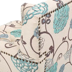 Poltrona club tufted floreale beige chiaro e blu, monoposto