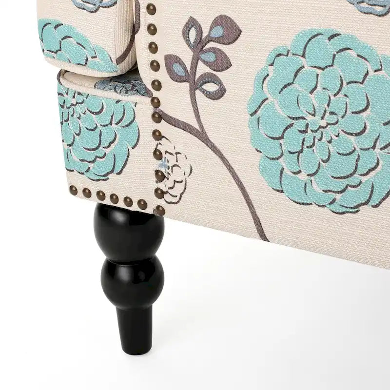 Poltrona club tufted floreale beige chiaro e blu, monoposto