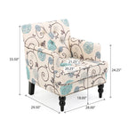 Poltrona club tufted floreale beige chiaro e blu, monoposto