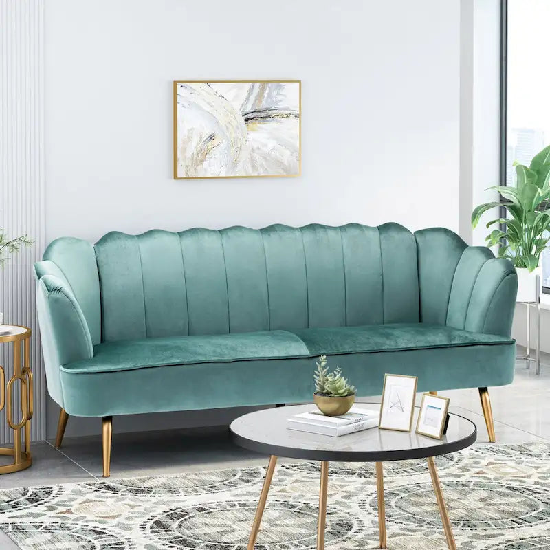 Reitz Glam Velvet Shell 3 Seater Sofa by Christopher Knight Home - 76.25  L x 29.25  W x 33.50  H