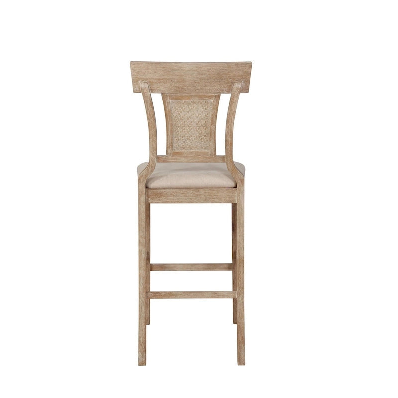 Sgabello da bar in rattan intrecciato effetto grigio e sbiancato, seduta singola