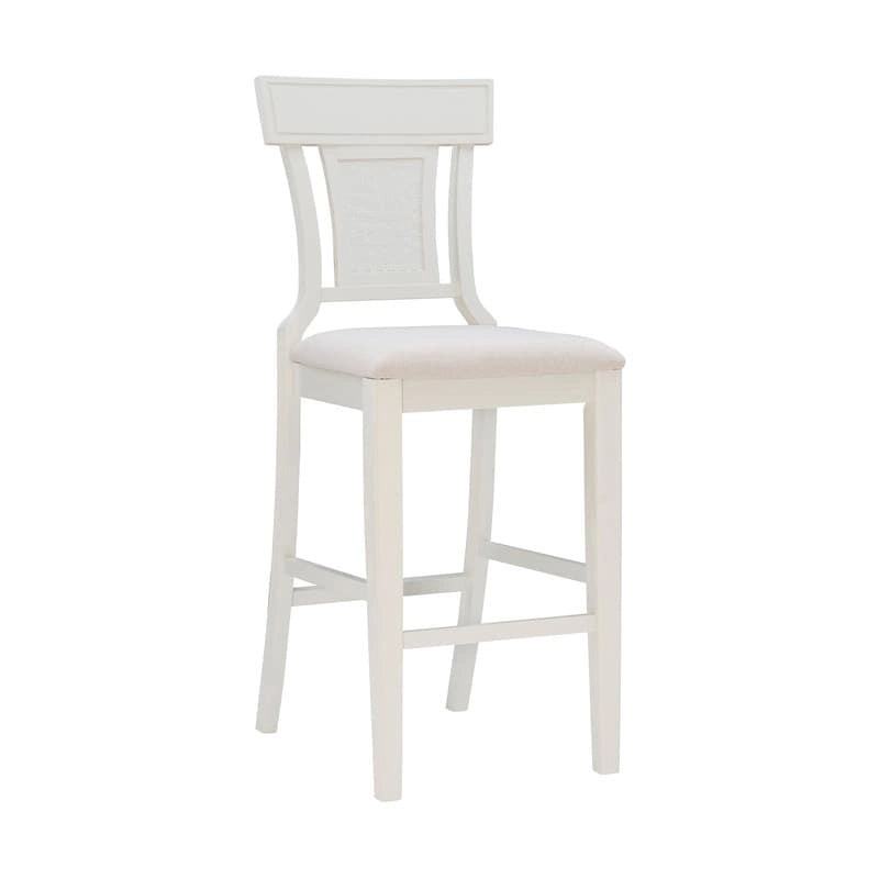 Sgabello da bar in rattan intrecciato effetto grigio e sbiancato, seduta singola