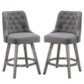 Sgabelli da bar girevoli trapuntati con gambe effetto legno, grigio scuro / grigio chiaro, set da 2