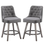 Sgabelli da bar girevoli trapuntati con gambe effetto legno, grigio scuro / grigio chiaro, set da 2