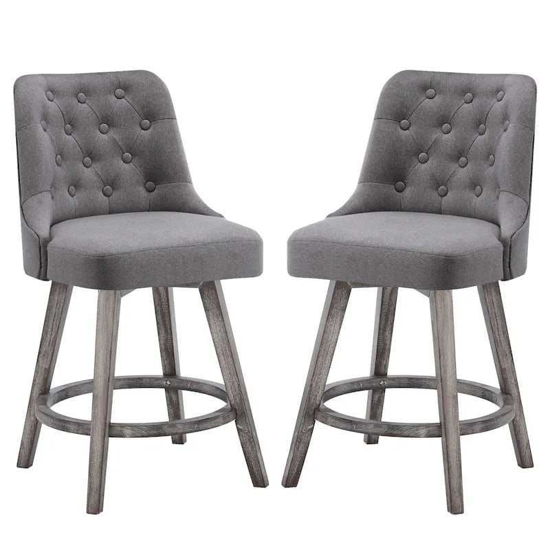 Sgabelli da bar girevoli trapuntati con gambe effetto legno, grigio scuro / grigio chiaro, set da 2