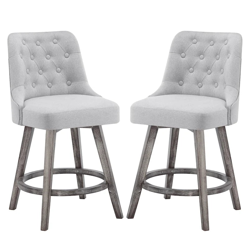 Sgabelli da bar girevoli trapuntati con gambe effetto legno, grigio scuro / grigio chiaro, set da 2