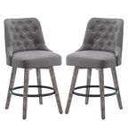 Sgabelli da bar girevoli trapuntati con gambe effetto legno, grigio scuro / grigio chiaro, set da 2