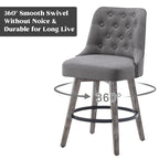 Sgabelli da bar girevoli trapuntati con gambe effetto legno, grigio scuro / grigio chiaro, set da 2