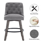 Sgabelli da bar girevoli trapuntati con gambe effetto legno, grigio scuro / grigio chiaro, set da 2