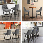 Sgabelli da bar girevoli trapuntati con gambe effetto legno, grigio scuro / grigio chiaro, set da 2