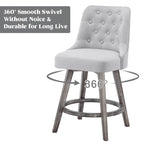 Sgabelli da bar girevoli trapuntati con gambe effetto legno, grigio scuro / grigio chiaro, set da 2