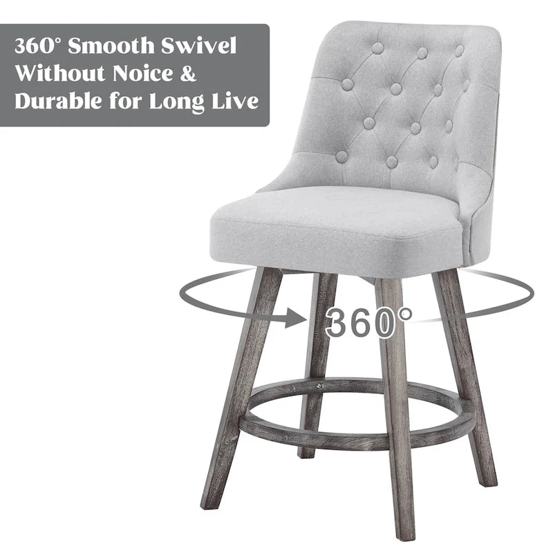 Sgabelli da bar girevoli trapuntati con gambe effetto legno, grigio scuro / grigio chiaro, set da 2