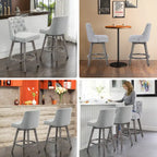 Sgabelli da bar girevoli trapuntati con gambe effetto legno, grigio scuro / grigio chiaro, set da 2
