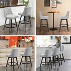Sgabelli da bar girevoli trapuntati con gambe effetto legno, grigio scuro / grigio chiaro, set da 2